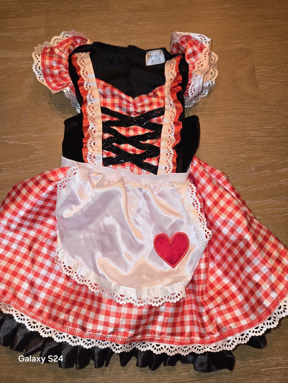Spirit Halloween Red White Gingham Heart Apron Dress Sz 6-12 Mos Costume